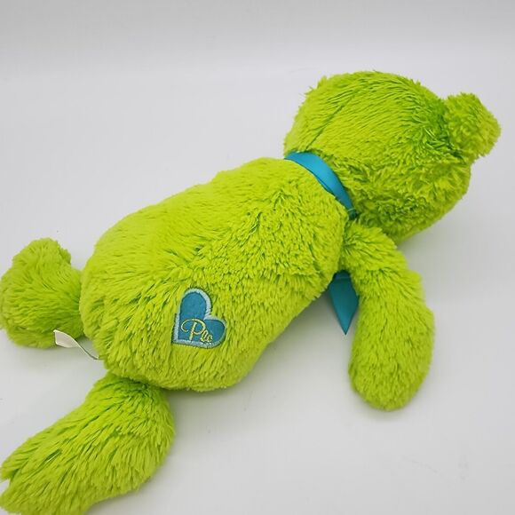 The Childrens Place Green Teddy Bear Plush 12" Blue Bow Heart Stuffed Animal Toy - Picture 4 of 8